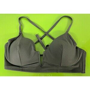 NEW Women's Shade & Shore Ribbed Longline V-Wire Bikini Top Dark Green 36D